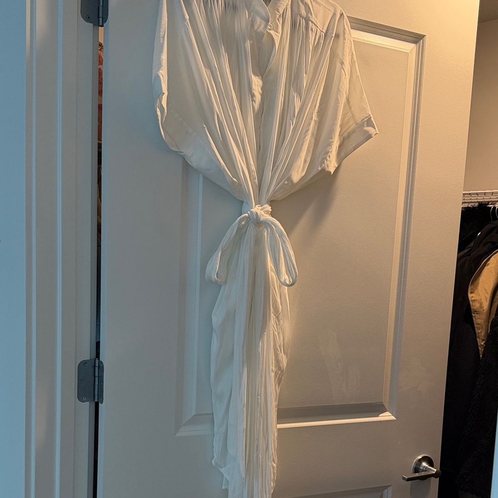 Elegant White Midi Dress with Draped Tie